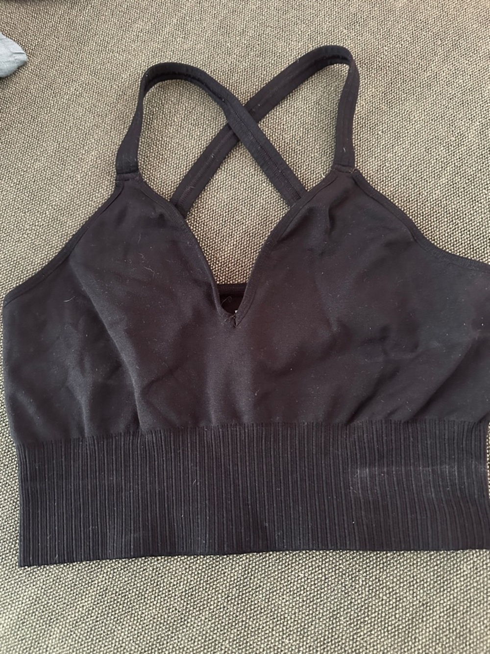 Free People Black Crisscross Ribbed Sports Bralette